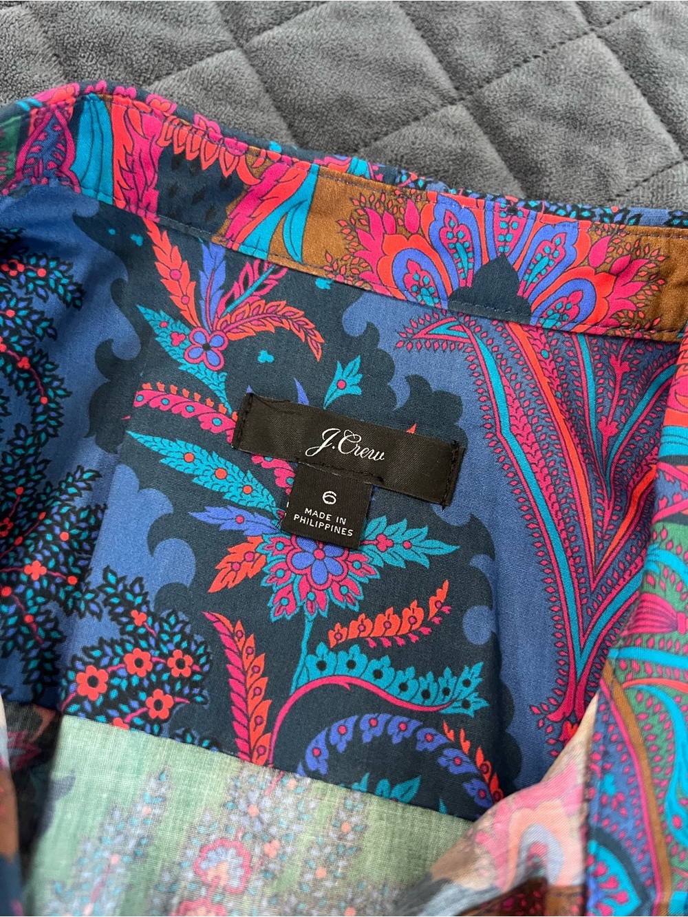 J. Crew Ratti Paisley Top Women’s Size 6 Poplin Puff Shoulder Shirt Blouse V - Picture 6 of 8
